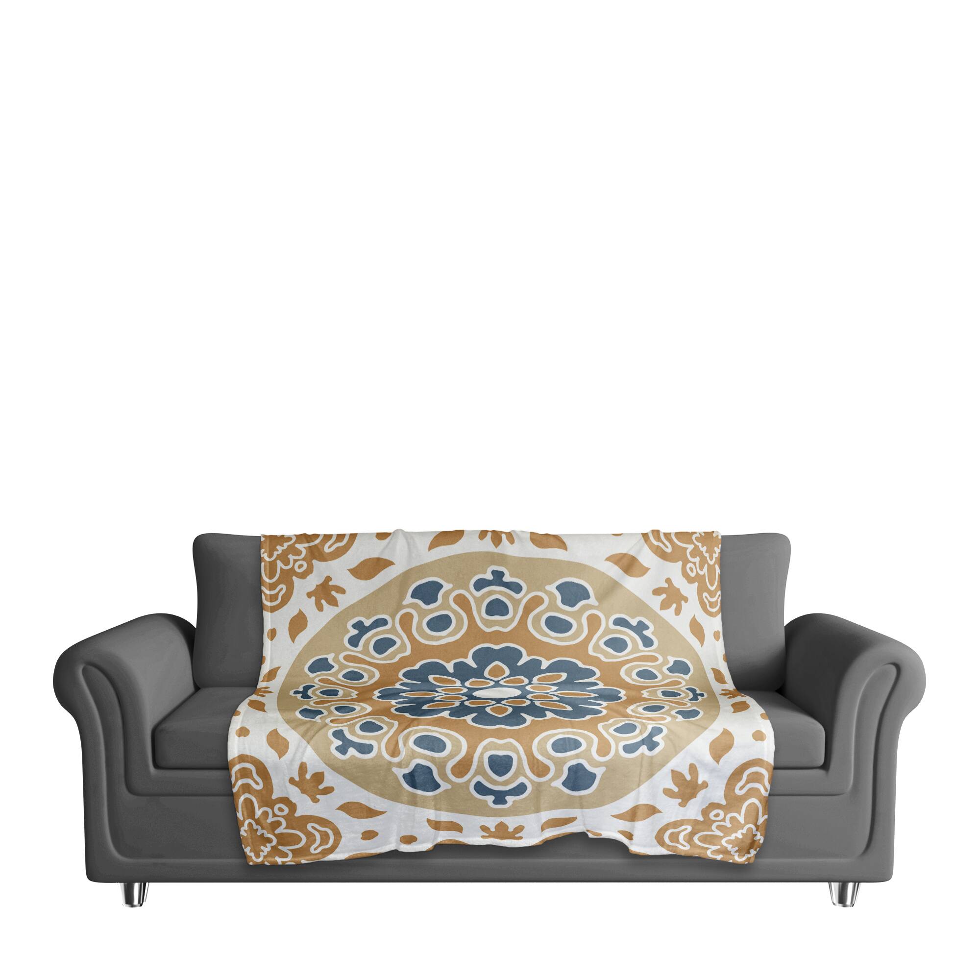 Blue & Yellow Mandala Coral Fleece Blanket